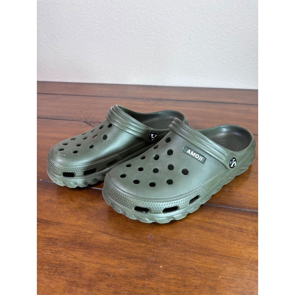 AMOJI Clogs Unisex 25 Olive Green Slip On Water Garden Shoes Breathable Sandals